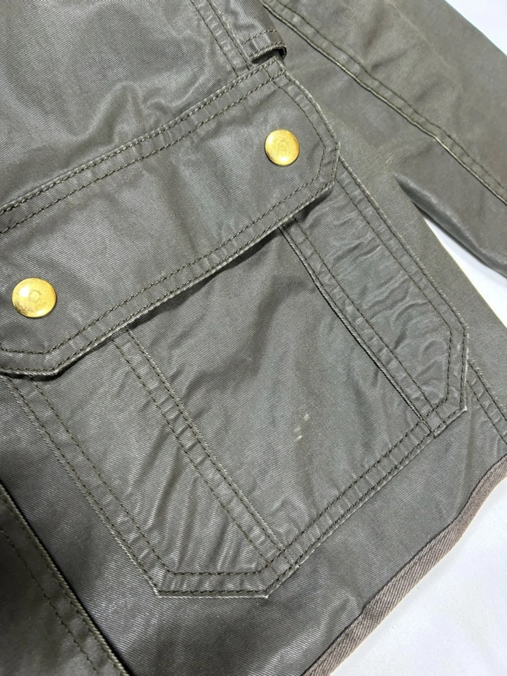 J Crew Downtown Field Jacket Women’s Small Waxed Cotton Army Green Military Snap